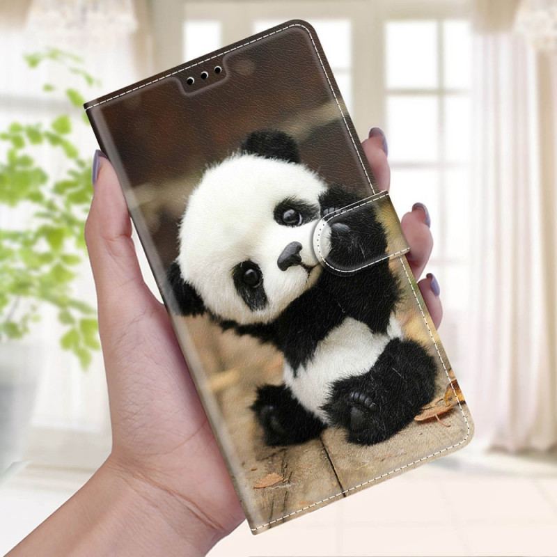 Læder Cover Samsung Galaxy M53 5G Med Snor Lille Panda Med Rem