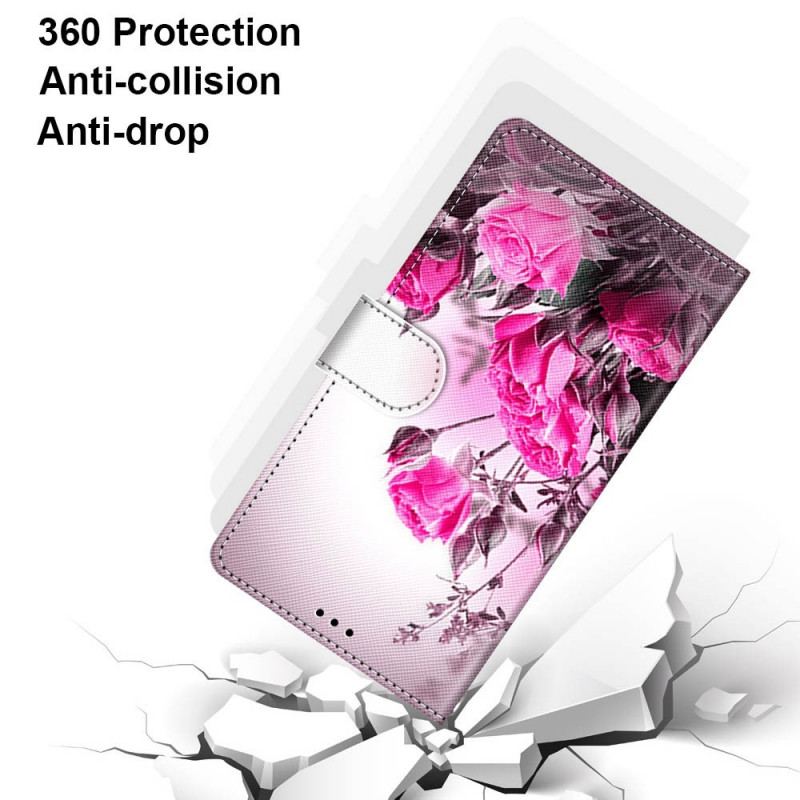 Læder Cover Samsung Galaxy M53 5G Med Snor Rem Blomster