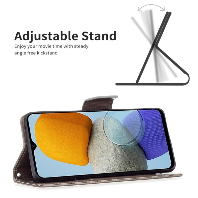 Læder Cover Samsung Galaxy M53 5G Med Snor Sommerfugle Trykt Strappy