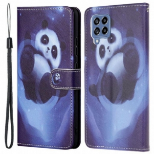 Læder Cover Samsung Galaxy M53 5G Med Snor Space Panda Med Snor