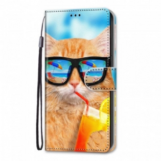 Læder Cover Samsung Galaxy M53 5G Med Snor Strappy Star Cat