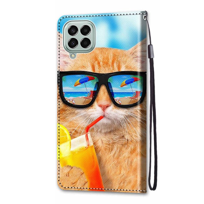 Læder Cover Samsung Galaxy M53 5G Med Snor Strappy Star Cat