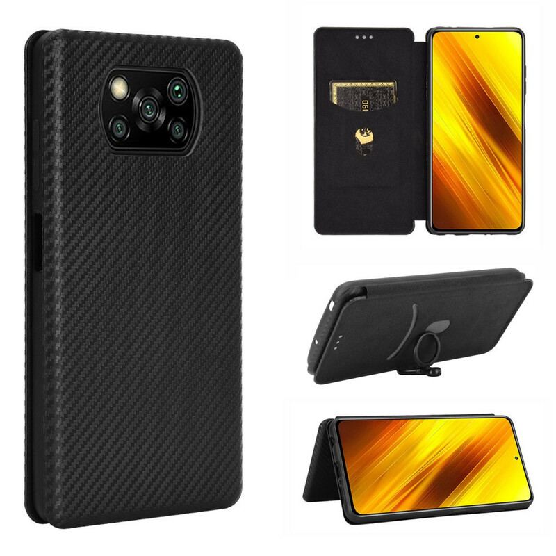 Cover Poco X3 / X3 Pro / X3 NFC Flip Cover Kulfiber Med Støttering