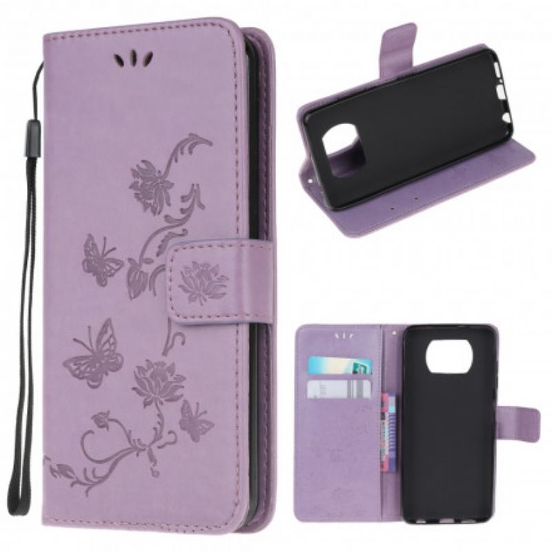 Flip Cover Poco X3 / X3 Pro / X3 NFC Asiatiske Sommerfugle Og Blomster