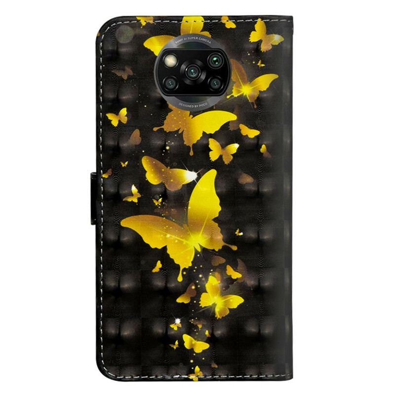 Flip Cover Poco X3 / X3 Pro / X3 NFC Gule Sommerfugle