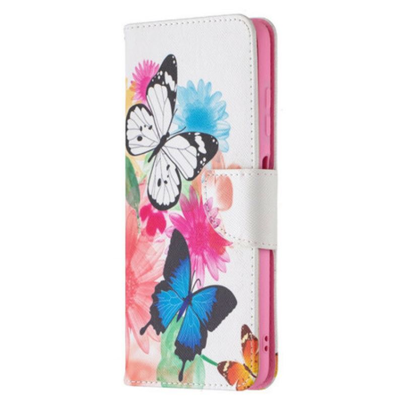 Flip Cover Poco X3 / X3 Pro / X3 NFC Malede Sommerfugle Og Blomster