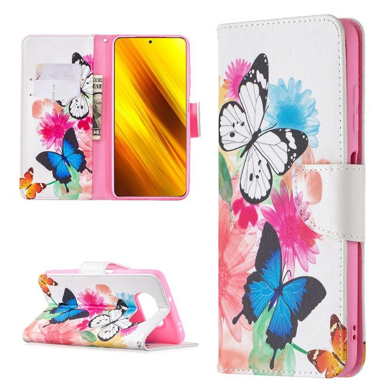 Flip Cover Poco X3 / X3 Pro / X3 NFC Malede Sommerfugle Og Blomster