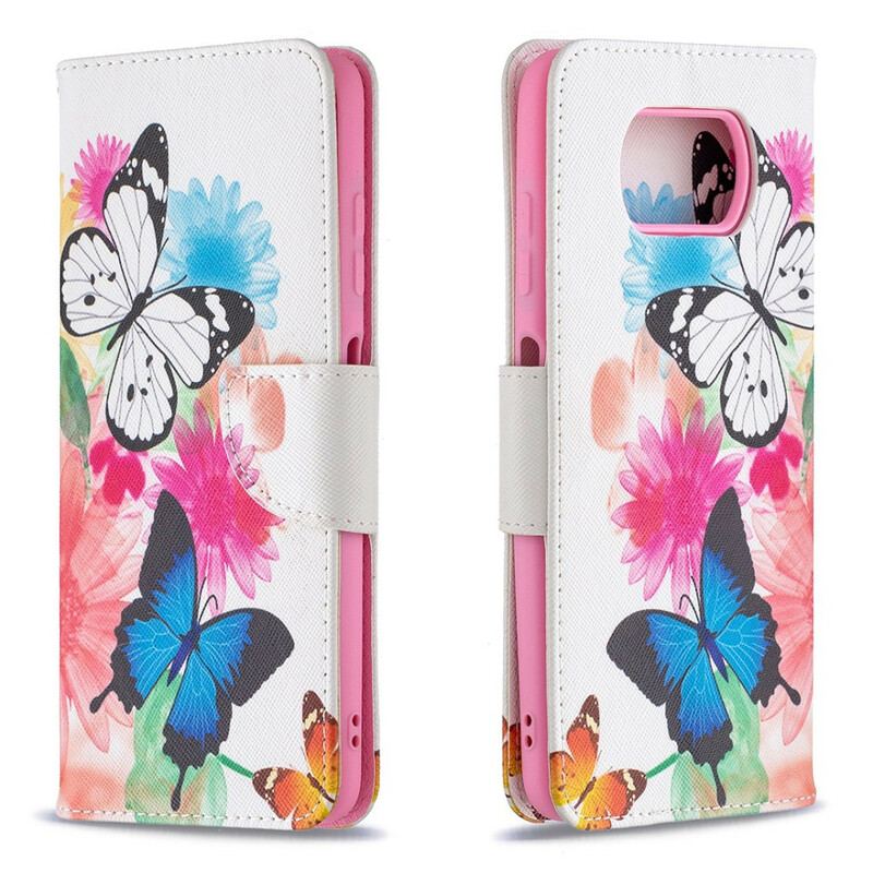 Flip Cover Poco X3 / X3 Pro / X3 NFC Malede Sommerfugle Og Blomster