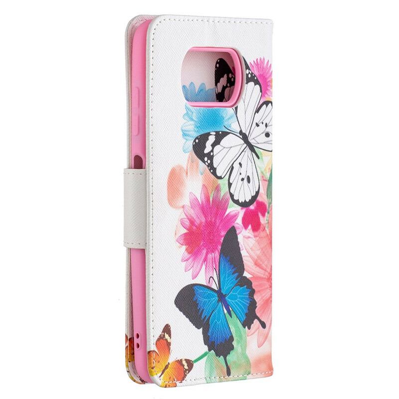 Flip Cover Poco X3 / X3 Pro / X3 NFC Malede Sommerfugle Og Blomster