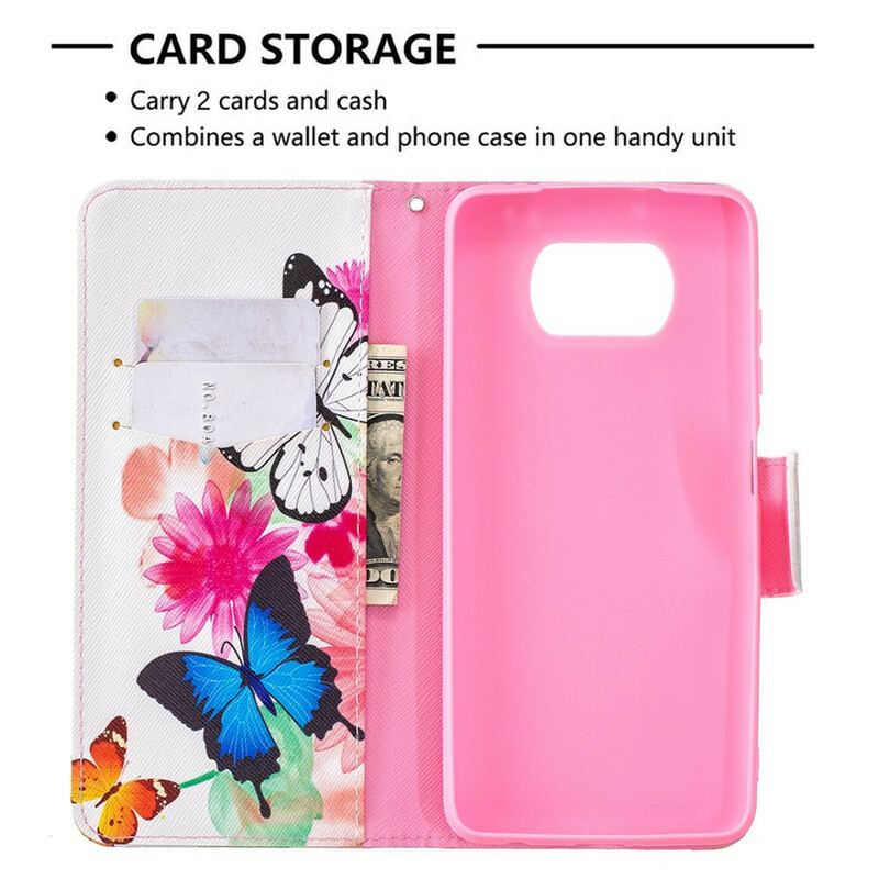 Flip Cover Poco X3 / X3 Pro / X3 NFC Malede Sommerfugle Og Blomster