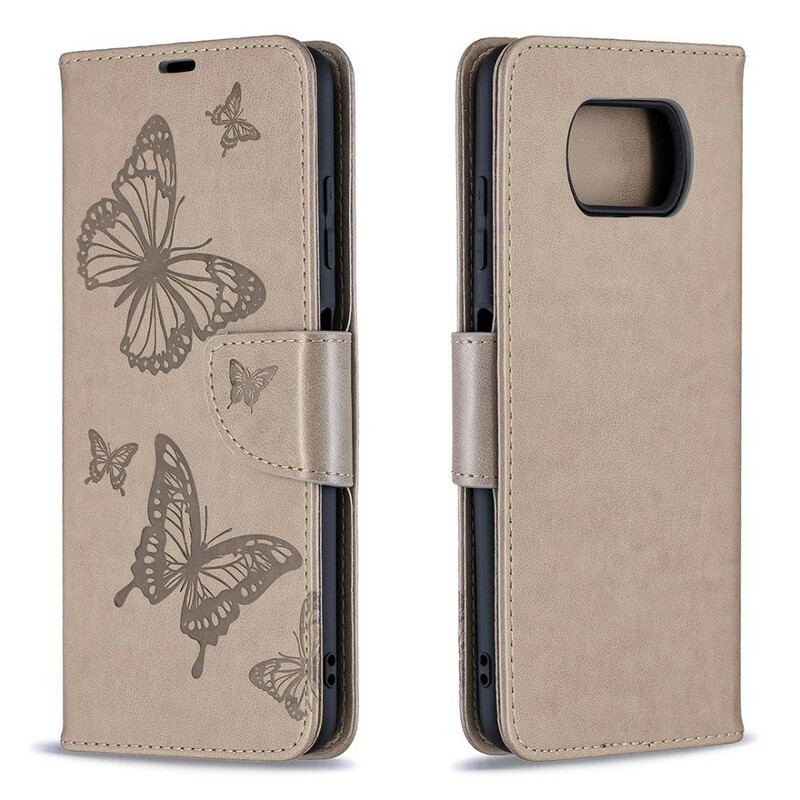 Flip Cover Poco X3 / X3 Pro / X3 NFC Med Snor Sommerfugle Trykt Strappy