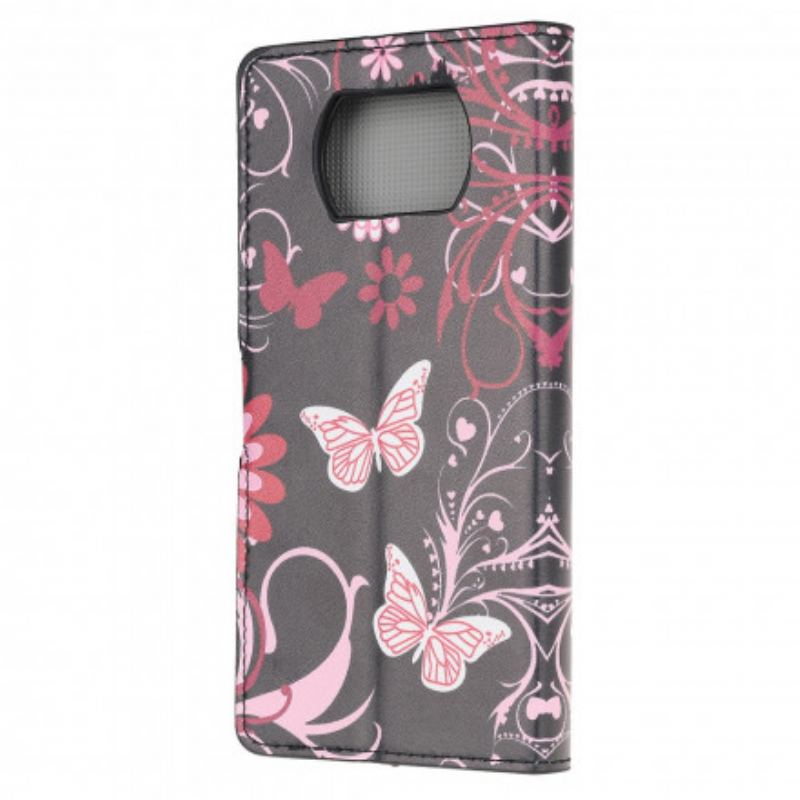 Flip Cover Poco X3 / X3 Pro / X3 NFC Sommerfugle Og Blomster