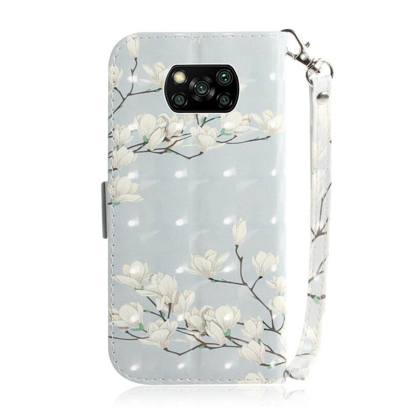 Læder Cover Poco X3 / X3 Pro / X3 NFC Med Snor Blomstrende Gren Med Rem