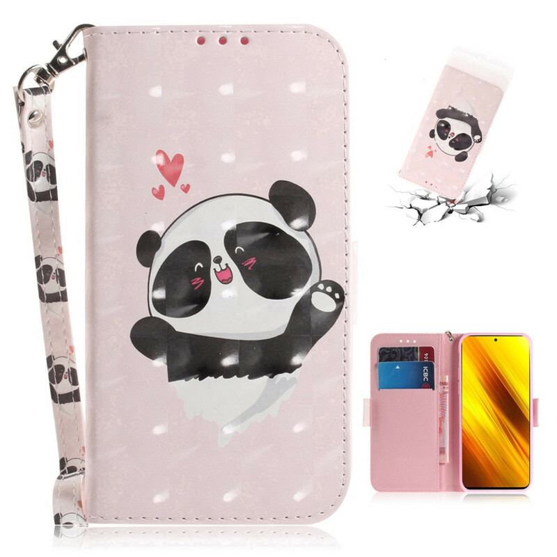 Læder Cover Poco X3 / X3 Pro / X3 NFC Med Snor Panda Love Med Snor