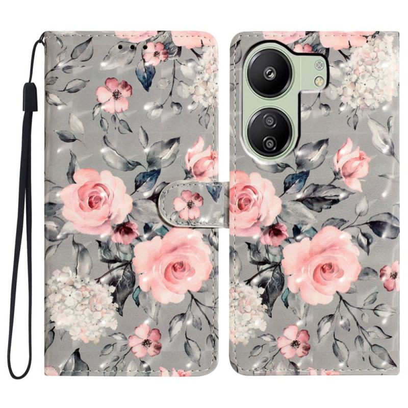 Flip Cover Poco C65 Blomstrende Blomster Med Rem