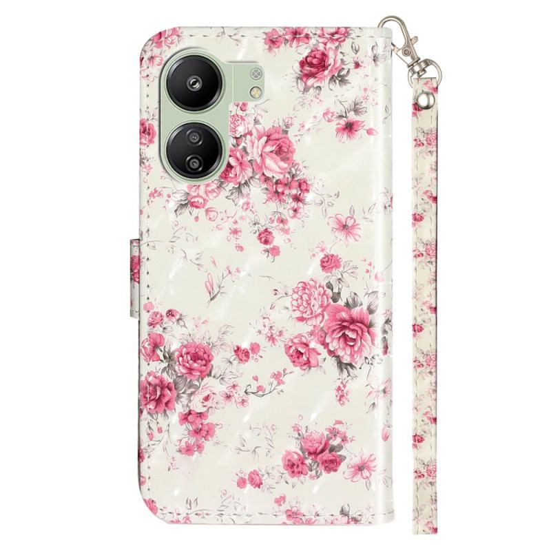 Flip Cover Poco C65 Lyserøde Blomster Med Rem