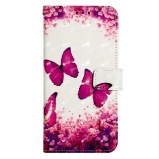 Flip Cover Til Poco C65 Pink Sommerfugle