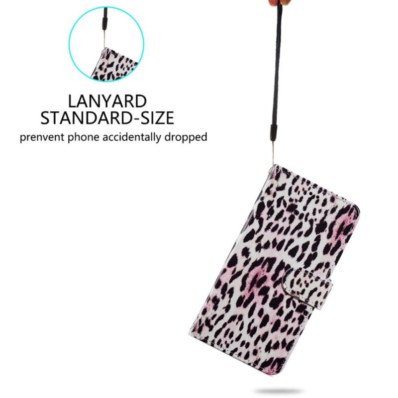 Læder Cover Poco C65 Strappy Med Leopardtryk