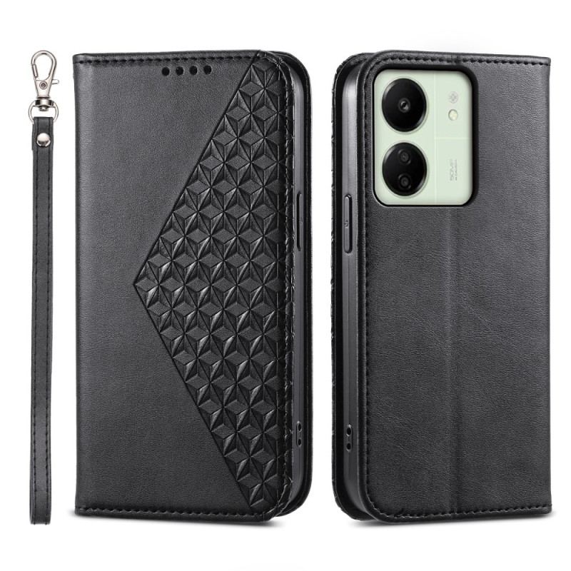 Læder Cover Poco C65 Telefon Etui Diamant Med Rem