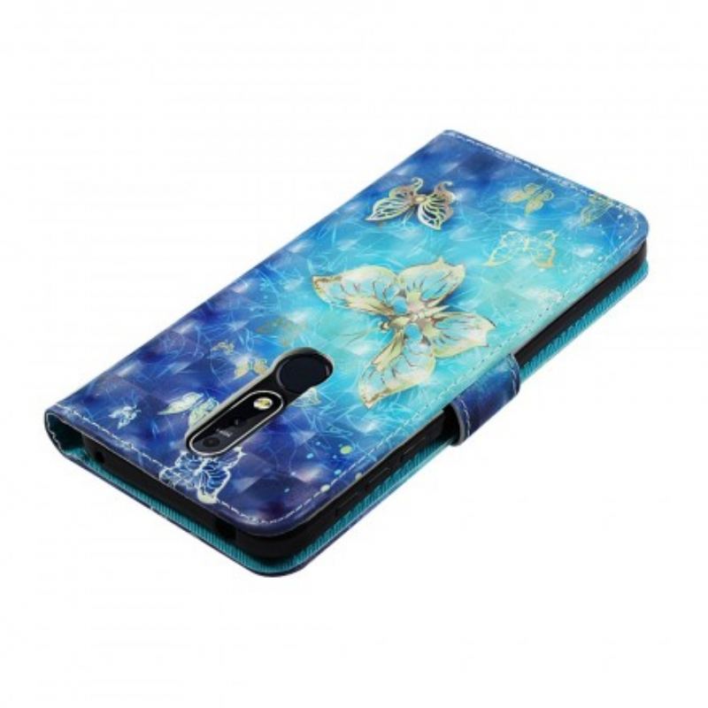 Flip Cover Nokia 7.1 Gyldne Sommerfugle