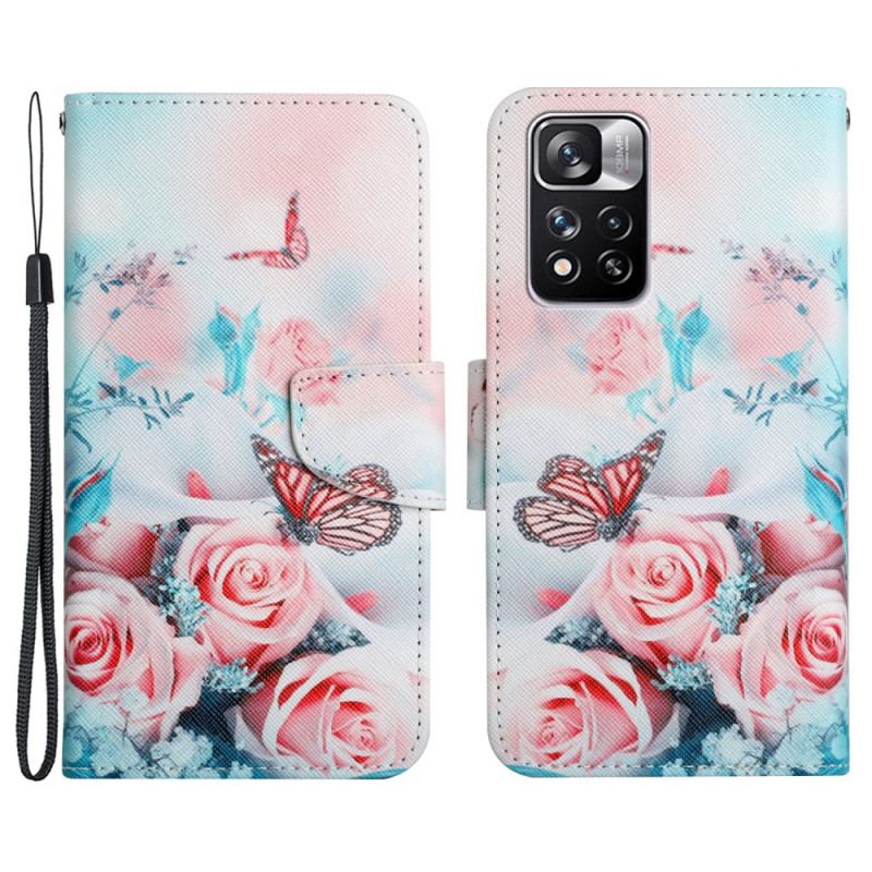 Flip Cover Xiaomi Redmi Note 11 Pro Plus 5G Buket Af Blomster Og Sommerfugle