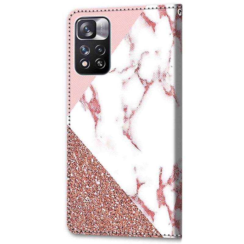 Flip Cover Xiaomi Redmi Note 11 Pro Plus 5G Marmor Og Glitter Trekant