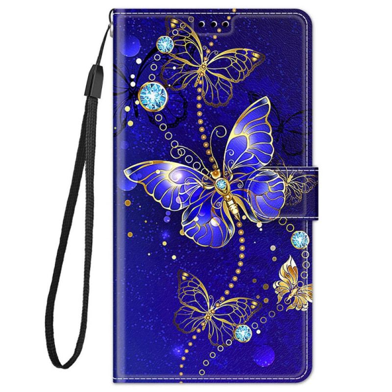 Flip Cover Xiaomi Redmi Note 11 Pro Plus 5G Med Snor Strap Butterflies Fan