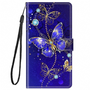 Flip Cover Xiaomi Redmi Note 11 Pro Plus 5G Med Snor Strap Butterflies Fan