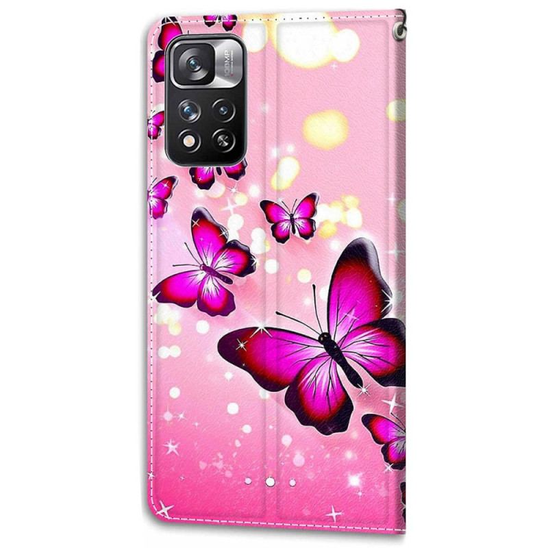 Flip Cover Xiaomi Redmi Note 11 Pro Plus 5G Med Snor Strap Butterflies Fan