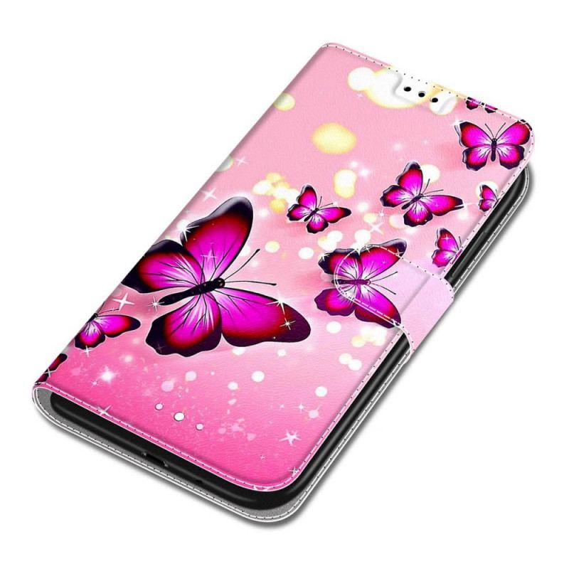 Flip Cover Xiaomi Redmi Note 11 Pro Plus 5G Med Snor Strap Butterflies Fan