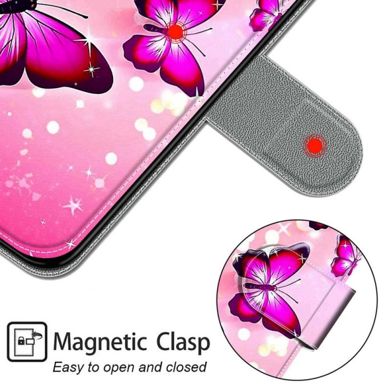 Flip Cover Xiaomi Redmi Note 11 Pro Plus 5G Med Snor Strap Butterflies Fan