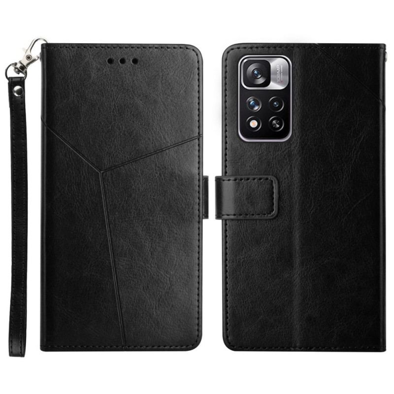 Flip Cover Xiaomi Redmi Note 11 Pro Plus 5G Med Snor Strappy Geometrisk Læderstil