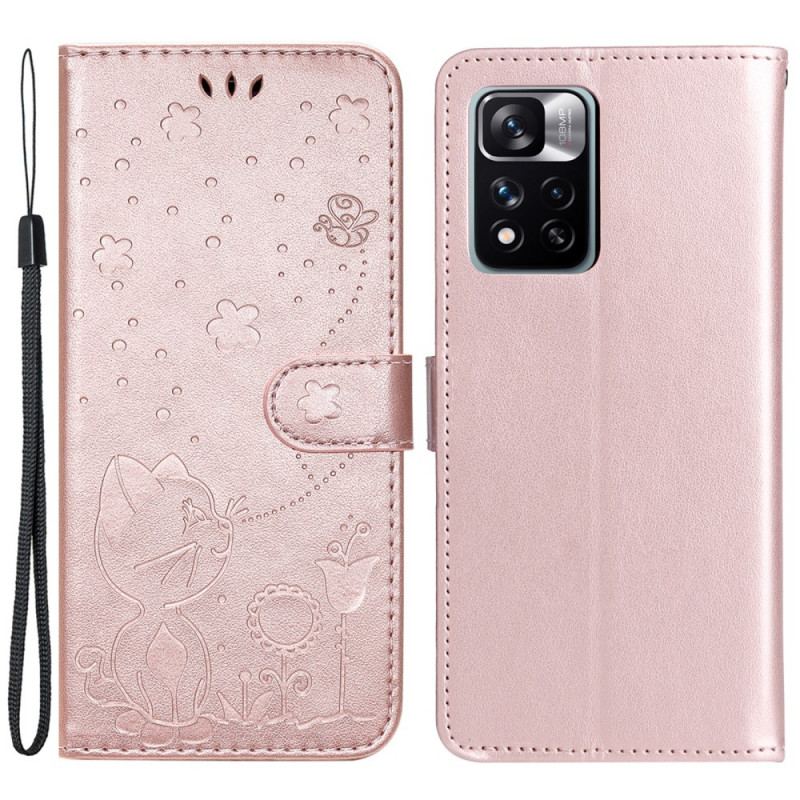 Flip Cover Xiaomi Redmi Note 11 Pro Plus 5G Med Snor Strappy Kat Og Bier