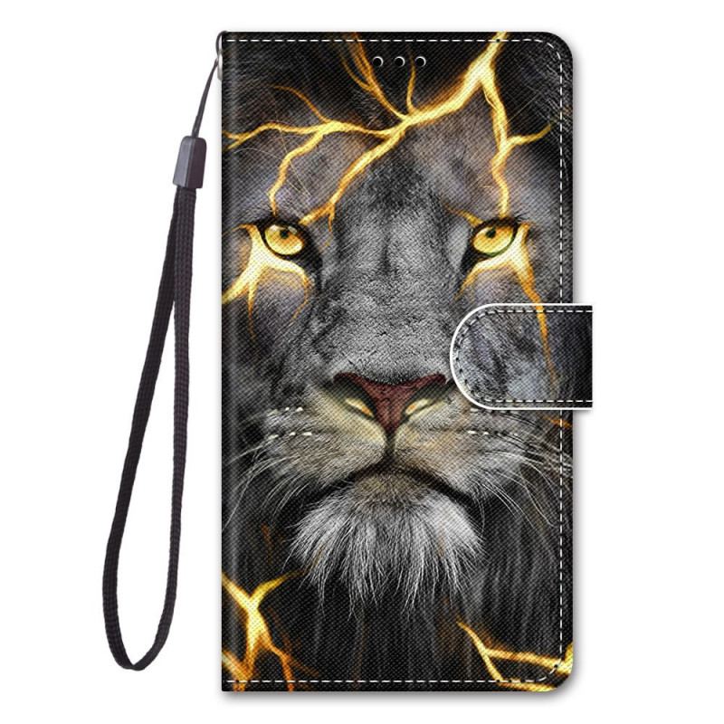 Læder Cover Xiaomi Redmi Note 11 Pro Plus 5G Med Snor Feline On Fire Med Strop