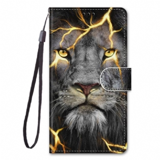 Læder Cover Xiaomi Redmi Note 11 Pro Plus 5G Med Snor Feline On Fire Med Strop