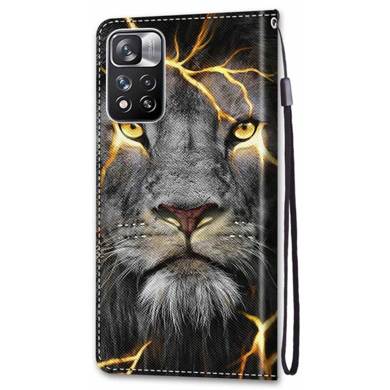 Læder Cover Xiaomi Redmi Note 11 Pro Plus 5G Med Snor Feline On Fire Med Strop