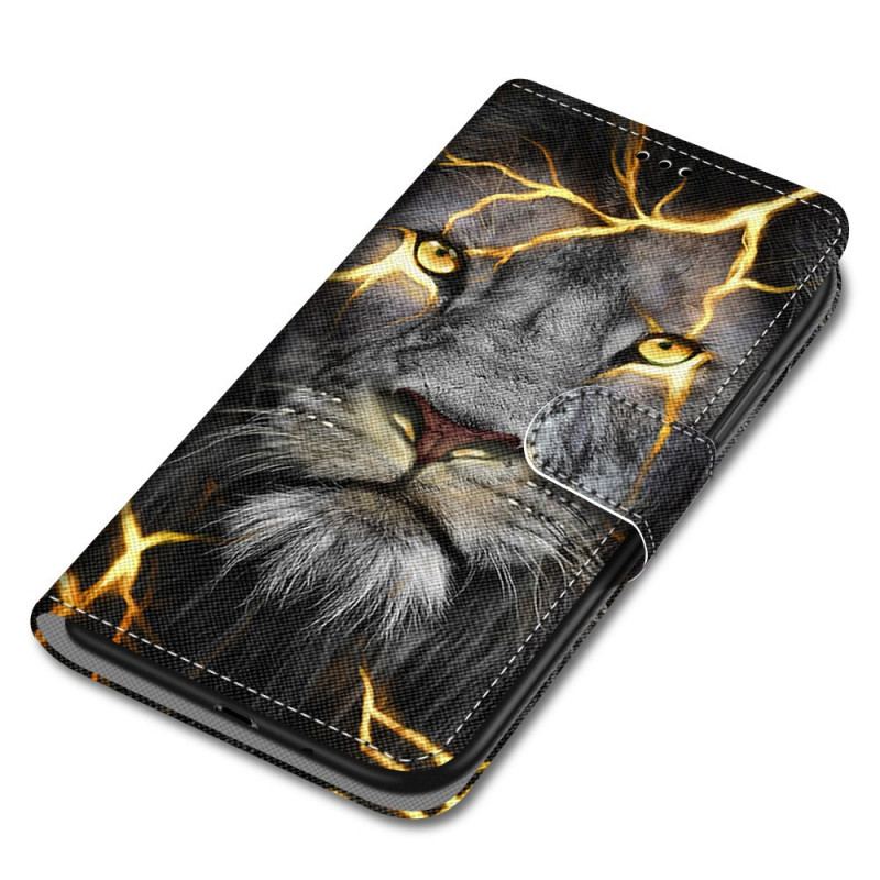 Læder Cover Xiaomi Redmi Note 11 Pro Plus 5G Med Snor Feline On Fire Med Strop