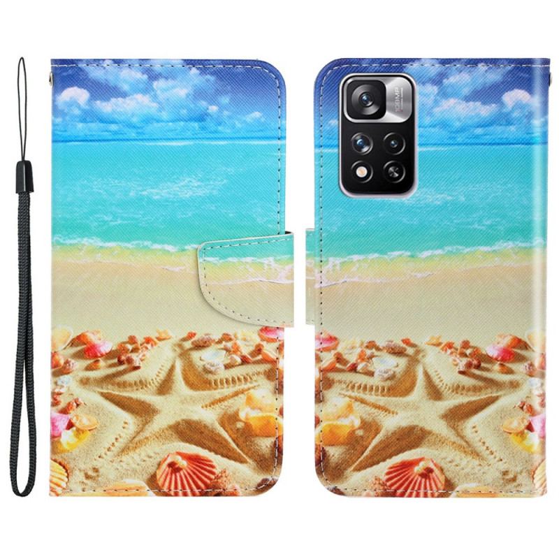 Læder Cover Xiaomi Redmi Note 11 Pro Plus 5G Med Snor Lanyard Beach