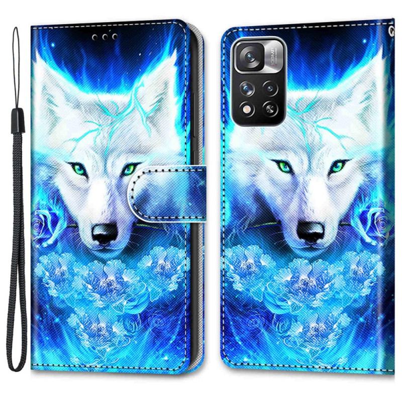 Læder Cover Xiaomi Redmi Note 11 Pro Plus 5G Med Snor Lanyard Wolf