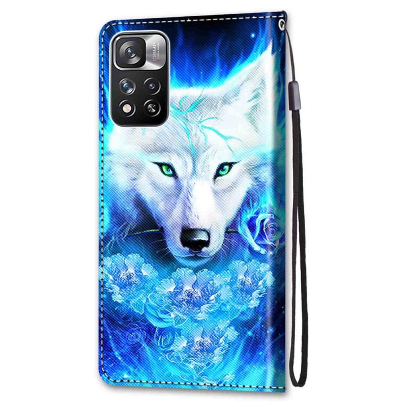 Læder Cover Xiaomi Redmi Note 11 Pro Plus 5G Med Snor Lanyard Wolf