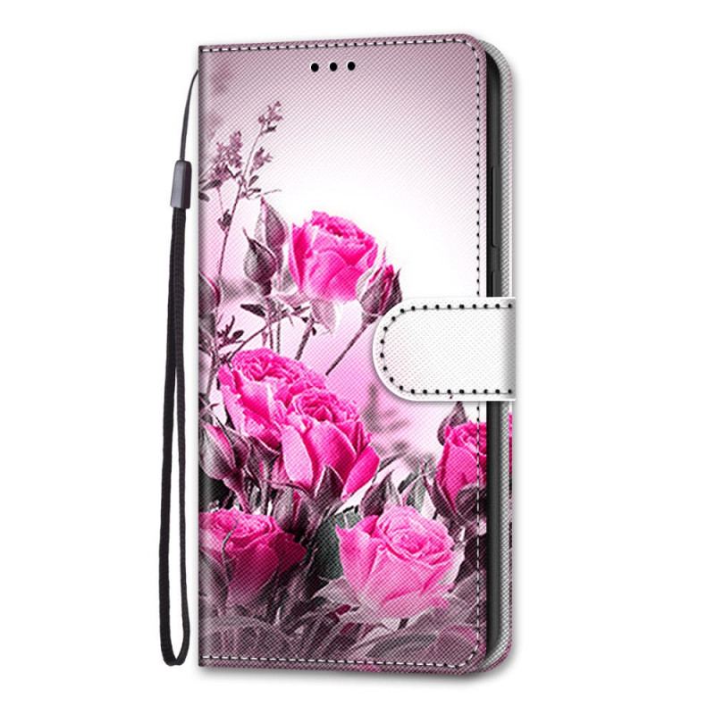 Læder Cover Xiaomi Redmi Note 11 Pro Plus 5G Med Snor Rem Blomster