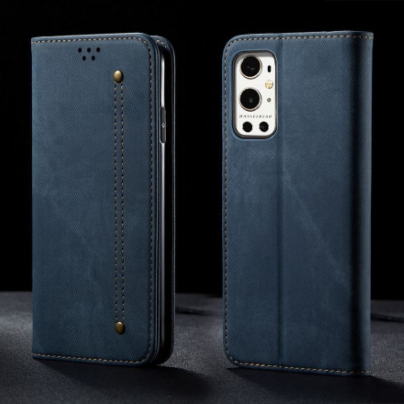 Cover OnePlus 9 Pro Flip Cover Tekstur På Jeans I Imiteret Læder