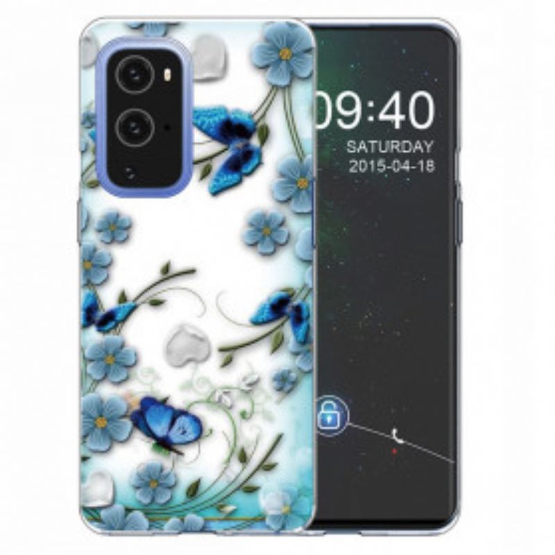 Cover OnePlus 9 Pro Retro Sommerfugle Og Blomster