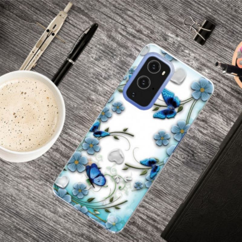 Cover OnePlus 9 Pro Retro Sommerfugle Og Blomster