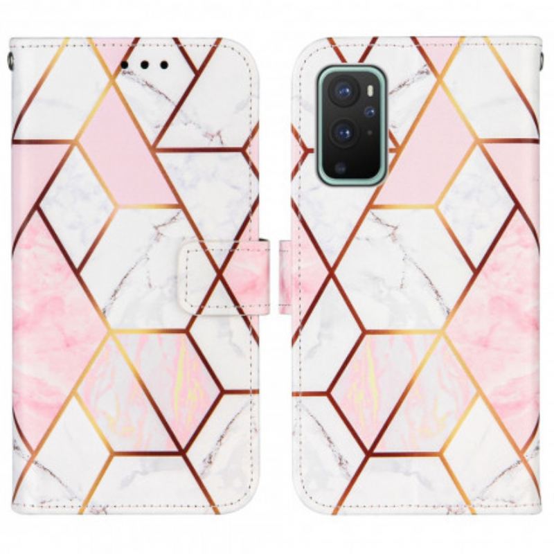 Flip Cover OnePlus 9 Pro Med Snor Stribet Geometrisk Marmor