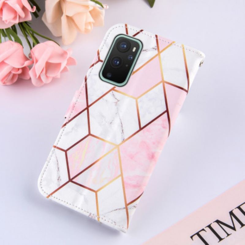 Flip Cover OnePlus 9 Pro Med Snor Stribet Geometrisk Marmor