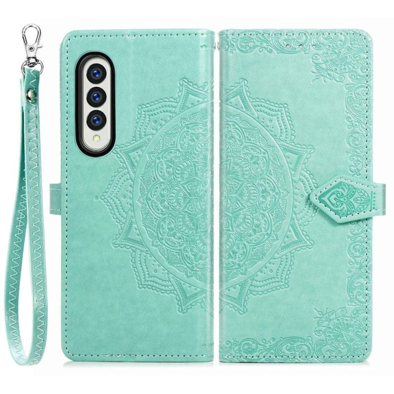 Flip Cover Samsung Galaxy Z Fold 4 Med Snor Middelalderlig Strappy Mandala