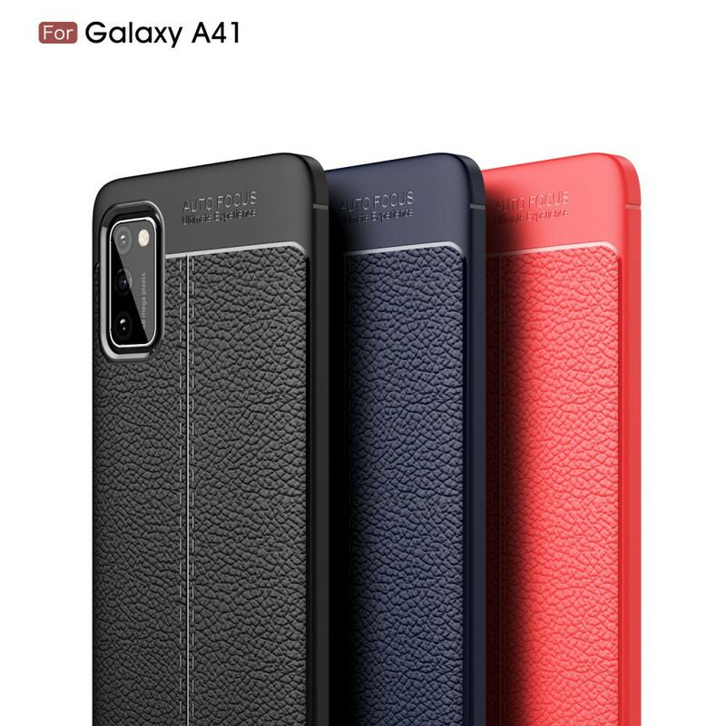 Cover Samsung Galaxy A41 Dobbelt Linje Litchi Læder Effekt