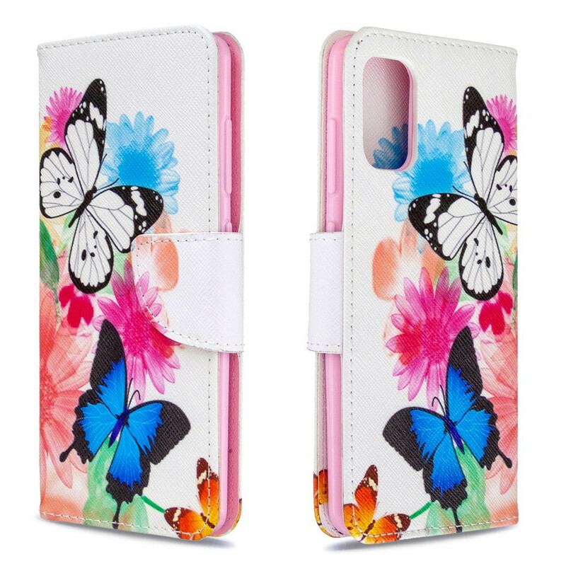 Flip Cover Samsung Galaxy A41 Malede Sommerfugle Og Blomster