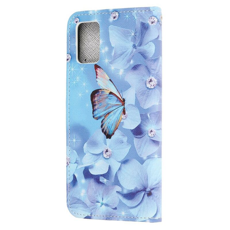 Flip Cover Samsung Galaxy A41 Med Snor Strappy Diamond Sommerfugle